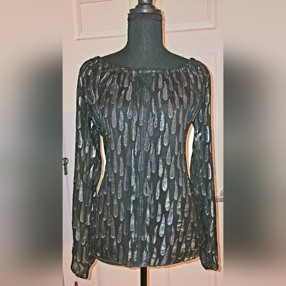 White House Black Market Black and Silver Blouse